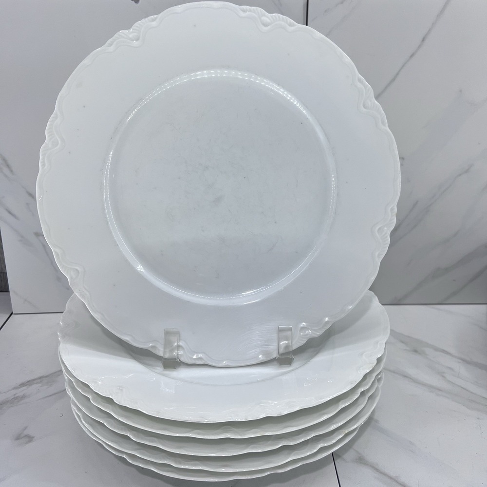 (6) Vintage M.Z. Austria Dinner Plates Scalloped White 9.5"
